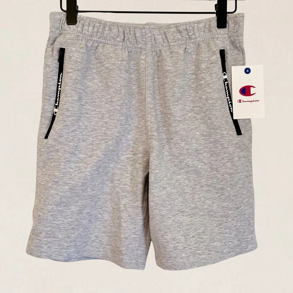 Champion Boys Heather Grey Athletic Shorts Zip Pockets Size L 14/16 NEW